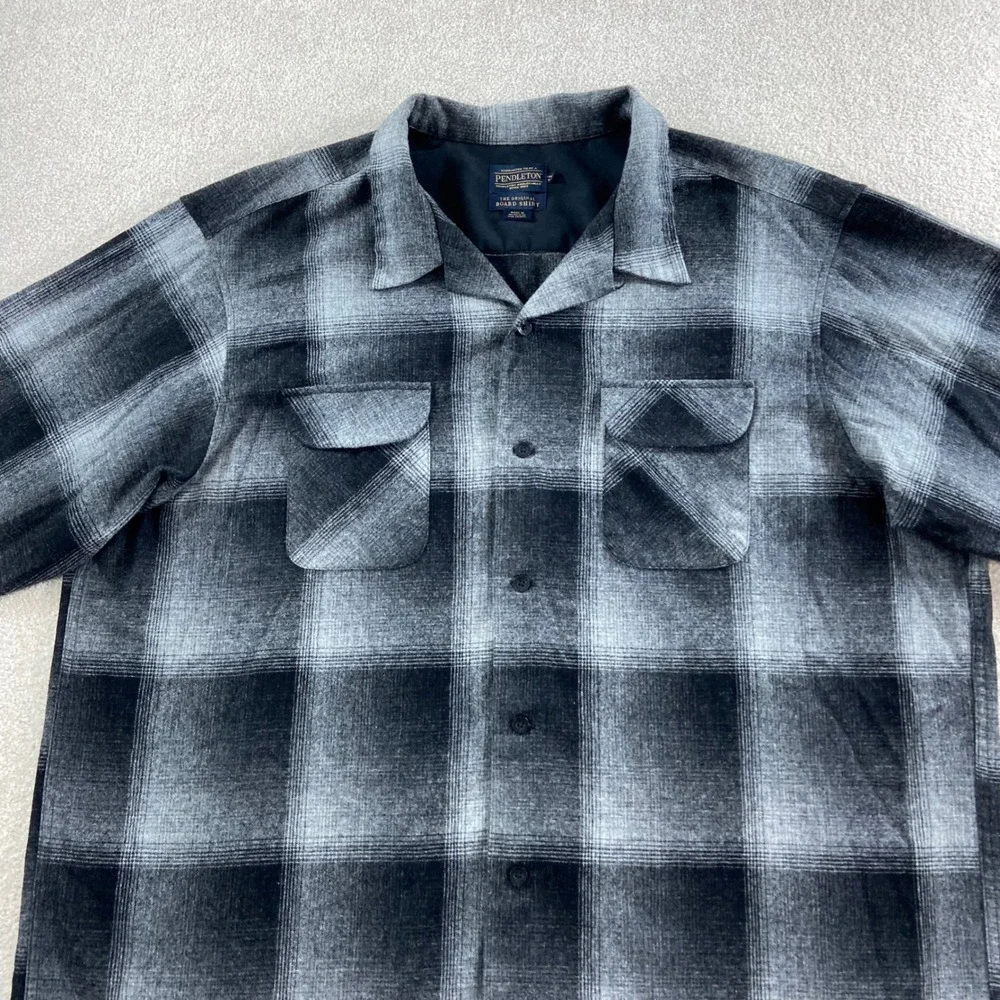 Pendleton Board Shirt Mens 4XT Grey Black Wool Shadow Plaid Flannel Button Up